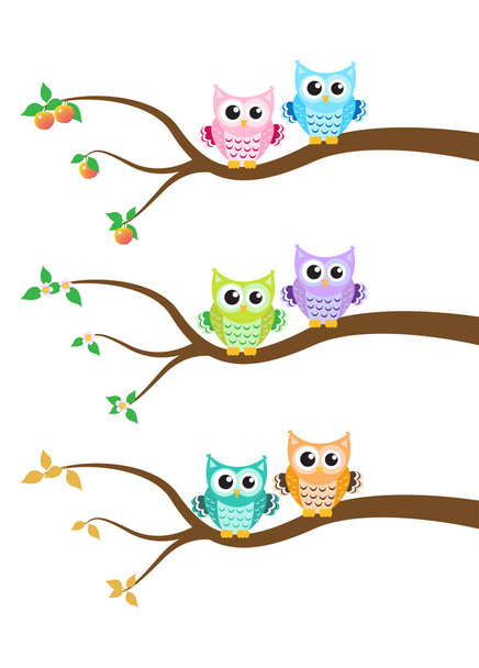cartoon owl on a tree - Vettoriali, immagini