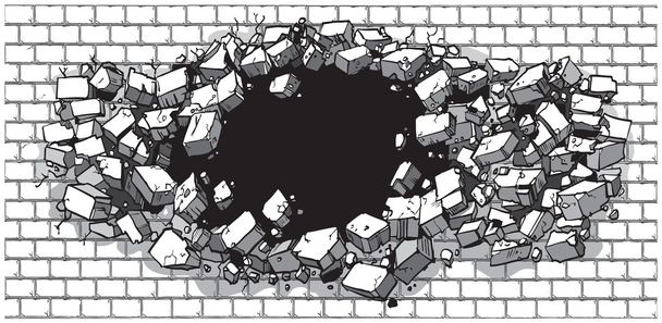広いレンガの壁ベクトル漫画クリップアートイラストを突破する穴 - ベクター画像