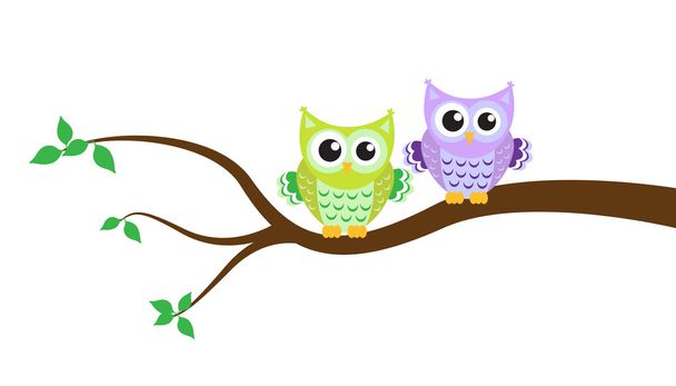 cartoon owl on a tree - ベクター画像