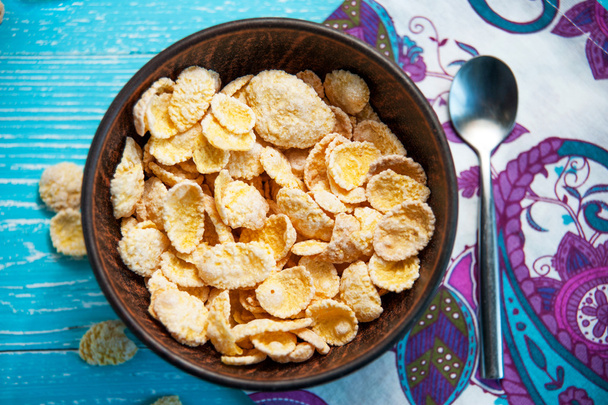 cornflake cereal in bowl , top view - Photo, Image