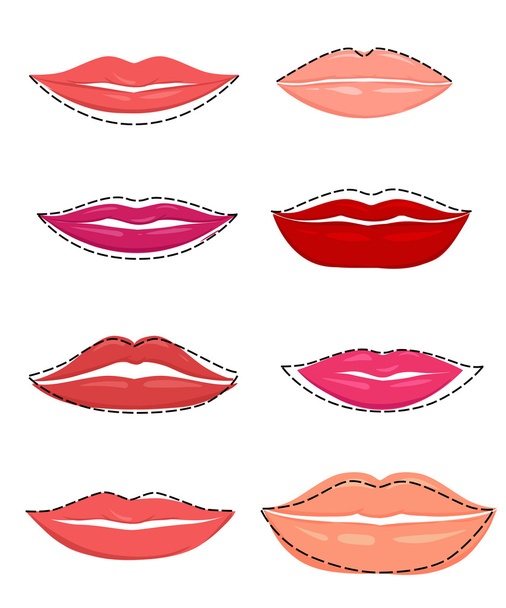 Vormen van lippen ingesteld van vector roze lippen de lippen van de andere vorm. Het aantal rode lippen. Kleurrijke lip stick set - Vector, afbeelding