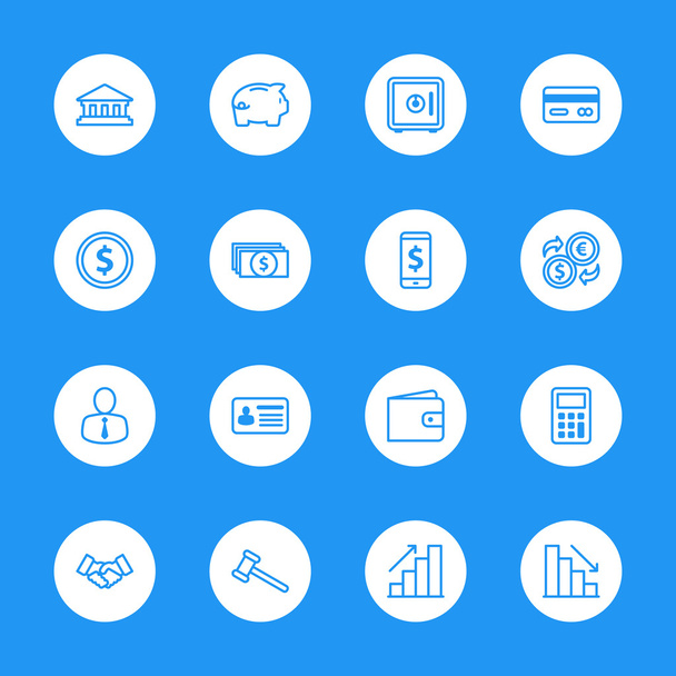 line business commercial and finance icon set on white circle - Vector, afbeelding