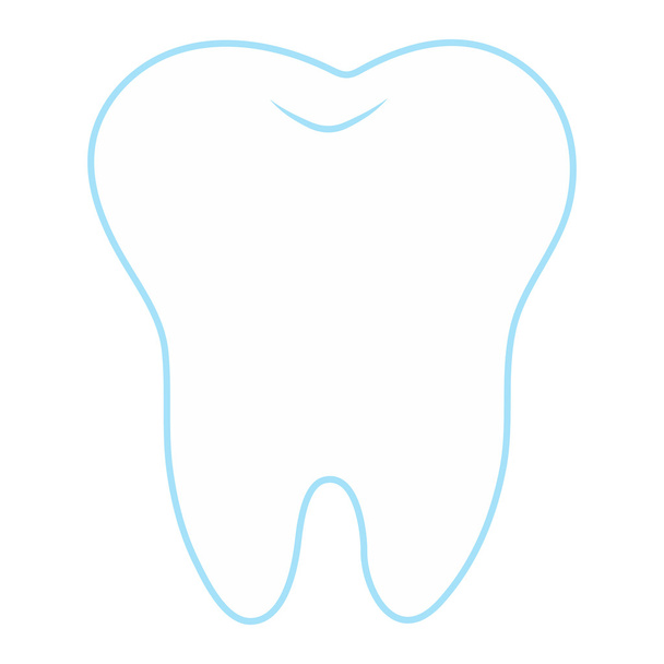 simple cartoon tooth white silhouette on a blue background, teeth, vector illustration icon, logo first tooth. Medical dental office symbols. Care for the oral cavity, dental health, care, hospital - Wektor, obraz
