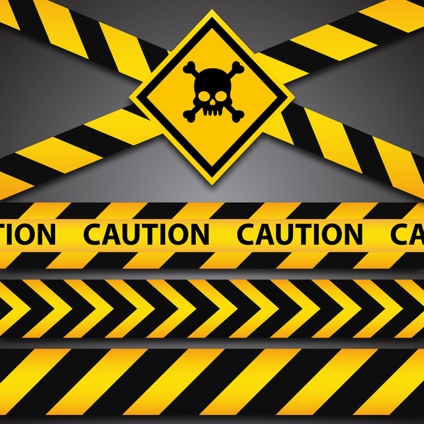 Police line and danger tapes on dark background - Vector, Image