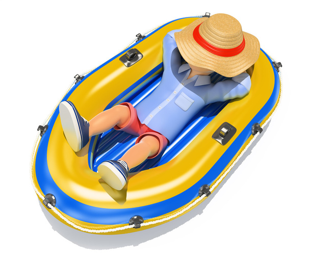 3D άνθρωπος στον ύπνο σε ένα φουσκωτό σκάφος σορτς - Φωτογραφία, εικόνα