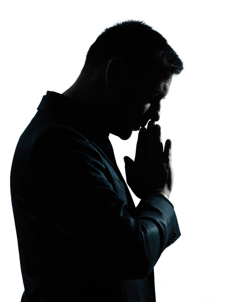 One business man thinking praying silhouette - Foto, Imagem