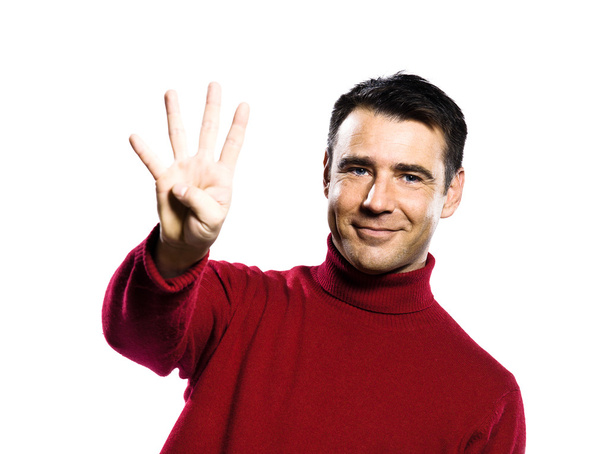 Caucasian man 4 four showing fingers - Фото, изображение
