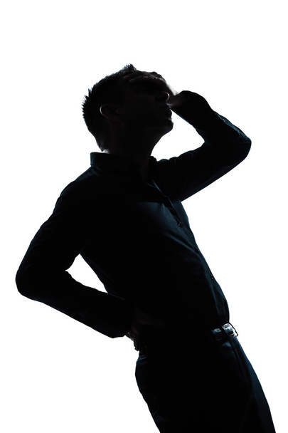 Silhouette man portrait pain backache - Foto, Imagen