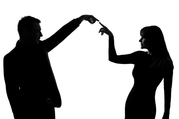 One couple man and woman expressing communication gesture concep - Fotoğraf, Görsel