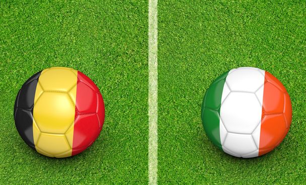 Balles d'équipe pour le match de football Belgique vs Irlande, rendu 3D
 - Photo, image