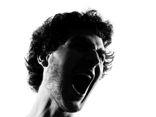 Young man silhouette screaming angry portrait - Φωτογραφία, εικόνα