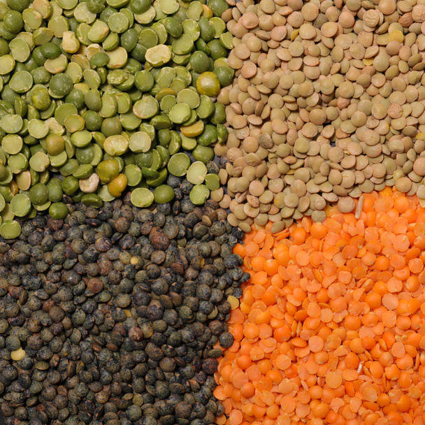 assorted raw lentils and split pea - Фото, изображение