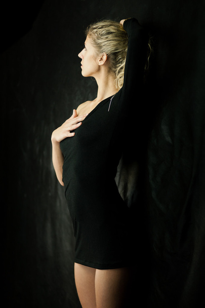 Sexy girl in black dress - Zdjęcie, obraz