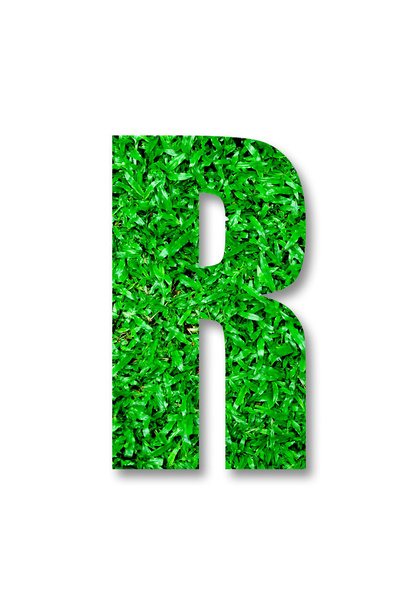r の白い背景で隔離の緑の草のアルファベット - 写真・画像