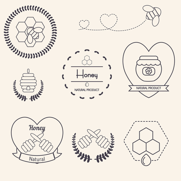 Honey and bees vector badges and labels - Vector, imagen