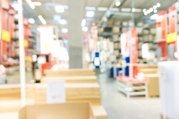 Blurred large furniture warehouse store industry, Bokeh blurred photo of department store - Photo, Image