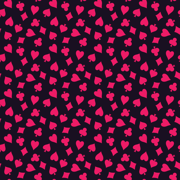 Dark background with pink card suits. - Vector, Image