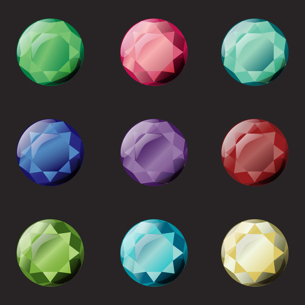 Set aus Kristallen unterschiedlicher Farbe, Edelsteinen, Edelsteinen, Diamanten Vektor Gui Assets Collection für Game Design. - Vektor, Bild