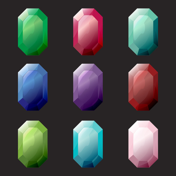 Set of octagon different color crystals,gemstones,gems,diamonds vector gui assets collection for game design. - Vetor, Imagem