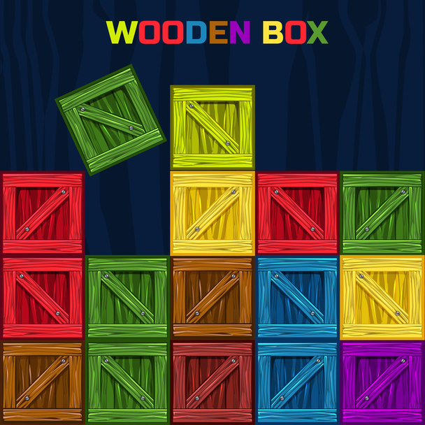 Кольори дерев'яний ящик, гра елемент - Вектор, зображення