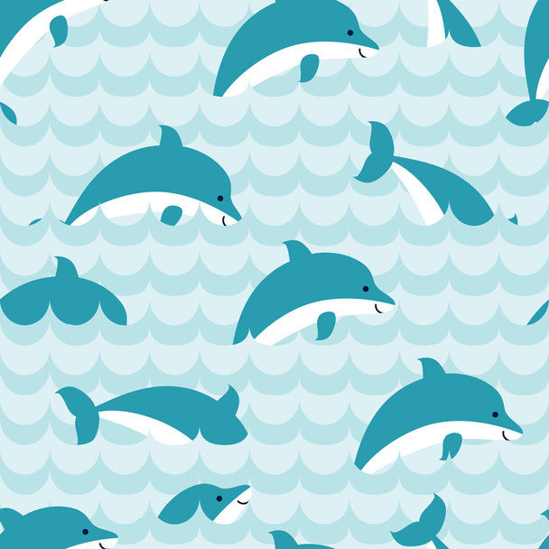 Seamless pattern with flock of dolphins. - Vetor, Imagem