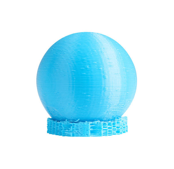 Modello stampato 3d di sfera da filamento stampante blu con sostenitori tecnici. Isolato su bianco
. - Foto, immagini