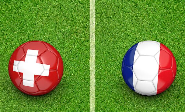 Csapat labdák Svájc vs Franciaország labdarúgó-bajnokság mérkőzés, 3d-leképezés - Fotó, kép