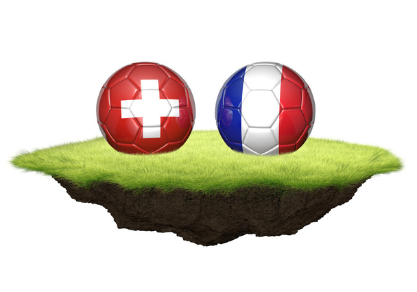 Svizzera e Francia palle di squadra per il torneo di campionato di calcio, rendering 3D
 - Foto, immagini