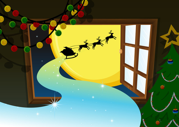 Санта едет на оленях
 - Вектор,изображение