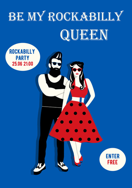 Invitation flyer with rockabilly couple. Rockabilly poster. - Vector, Image