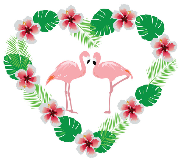 flamingo with flowers - Vector, Image