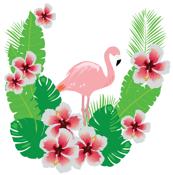 Flamingo z kwiatami - Wektor, obraz