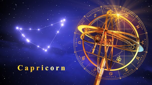 Armillary Sphere and Constellation Capricorn Over Blue Background
 - Фото, изображение