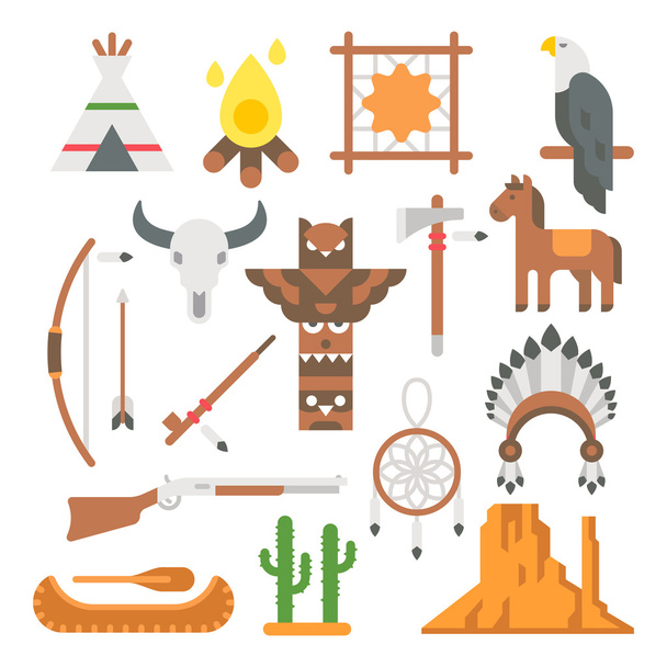 Set di oggetti nativi americani di design piatto
 - Vettoriali, immagini