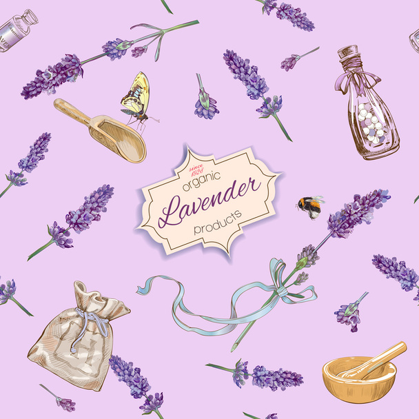 Lavender natural cosmetics pattern - Διάνυσμα, εικόνα