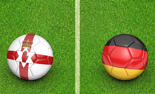 Joukkueen pallot Pohjois-Irlanti vs Saksa jalkapallo turnaus ottelu, 3D renderöinti
 - Valokuva, kuva