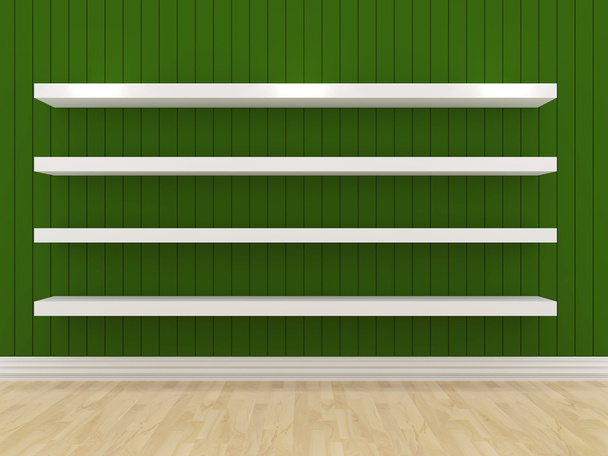 white shelves design on green background - Photo, Image