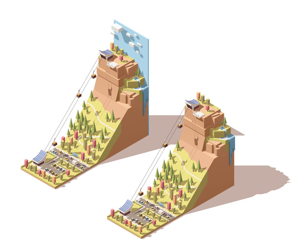 Vektorisometrische Seilbahn zur Hügel-Infografik - Vektor, Bild