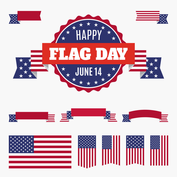USA Flag day badge, banners and ribbons - Vector, Image