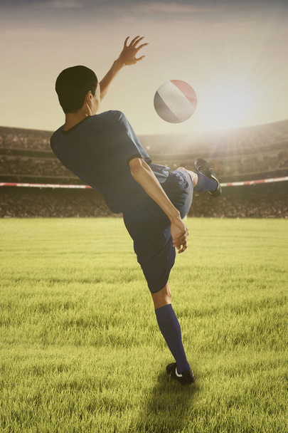 Ποδοσφαιριστής που παίζει μια μπάλα στο πεδίο - Φωτογραφία, εικόνα
