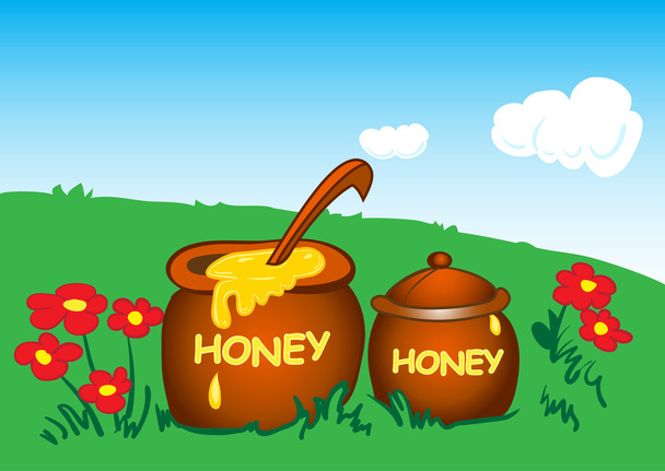 Pots with honey - Vector, Imagen