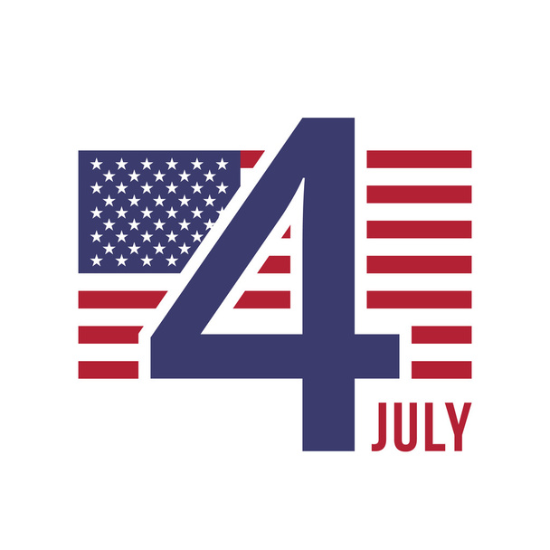 Fourth of July american Independence day badge. American flag and number 4. Official color scheme. Flat design vector illustration - Vector, Imagen