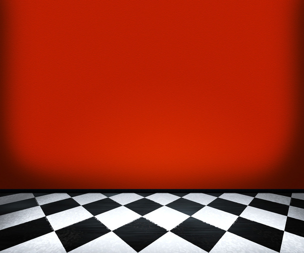 πλακάκια δαπέδου σκακιέρα στο κόκκινο δωμάτιο - Φωτογραφία, εικόνα