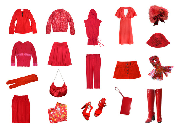 zestaw czerwony kobiece ubrania - Zdjęcie, obraz