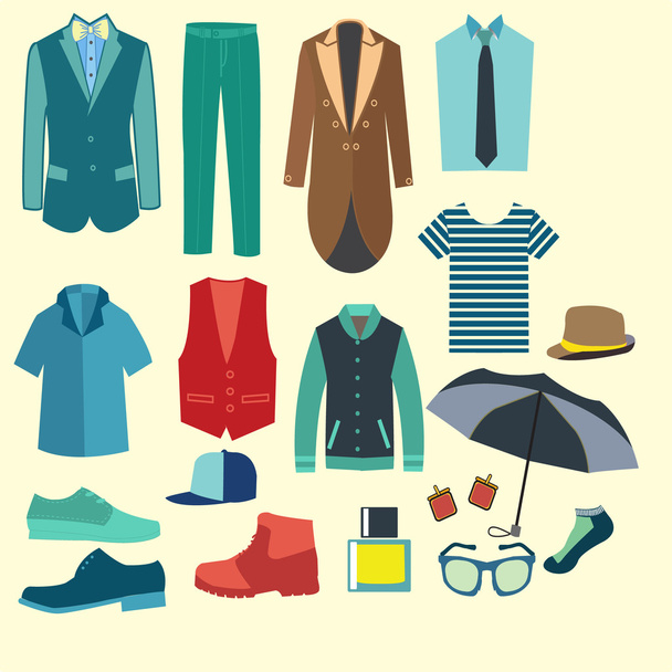 Set of flat men clothes and accessories icons - Illustration - Вектор,изображение