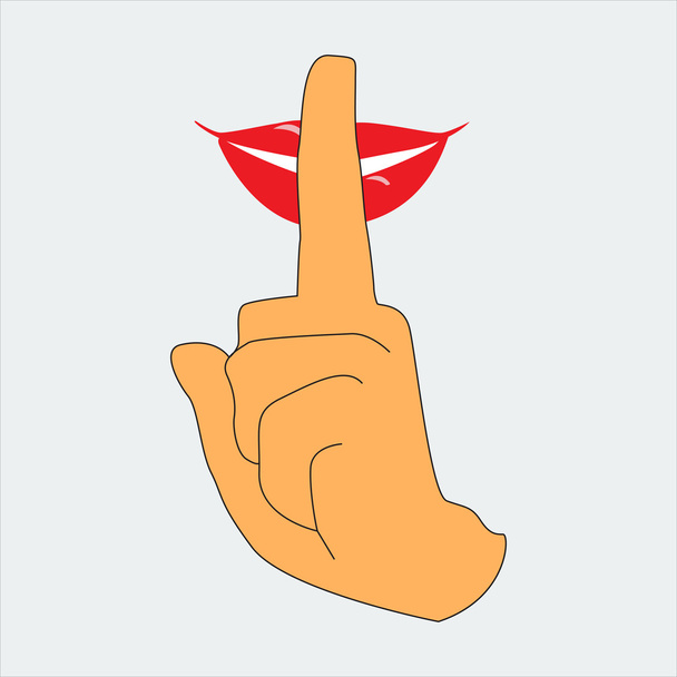 Ilustração de lábios de mulher vermelha com o dedo mostrando shh sinal
 - Vetor, Imagem