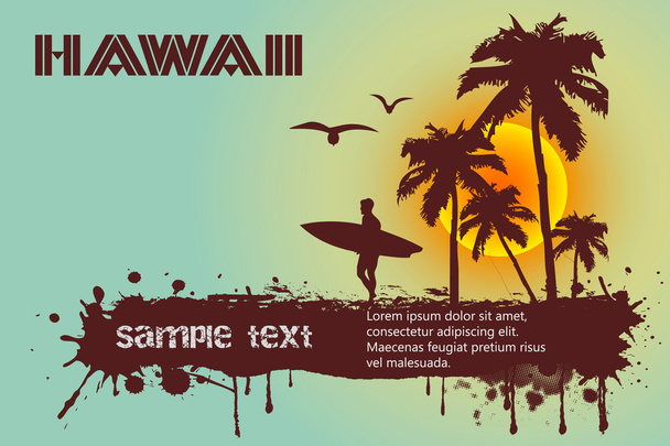 Silhouette of the surfer, tropical beach - Vector, Image