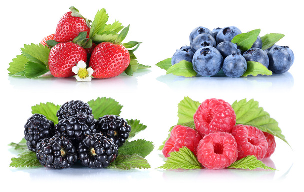 Berries strawberries collection blueberries berry fruits isolate - Fotó, kép