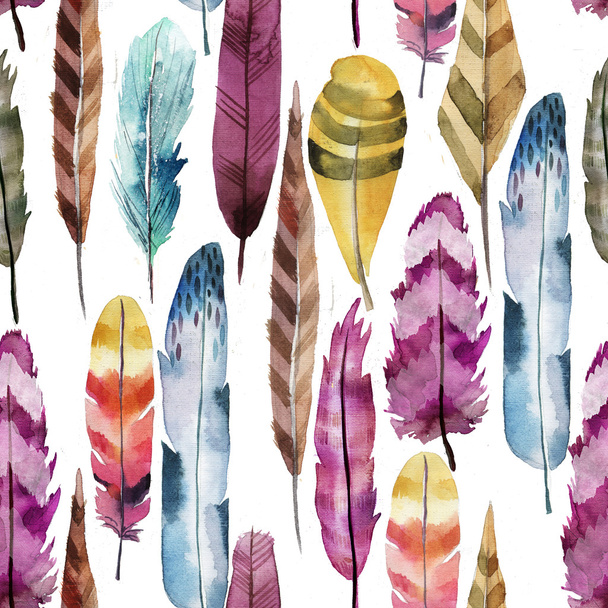 seamless pattern of watercolor feathers - Zdjęcie, obraz