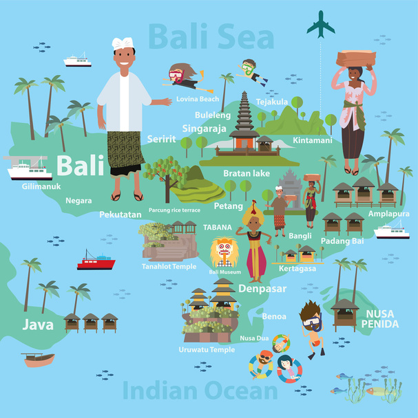 Μπαλί Ινδονησία χάρτη και ταξίδια - Διάνυσμα, εικόνα